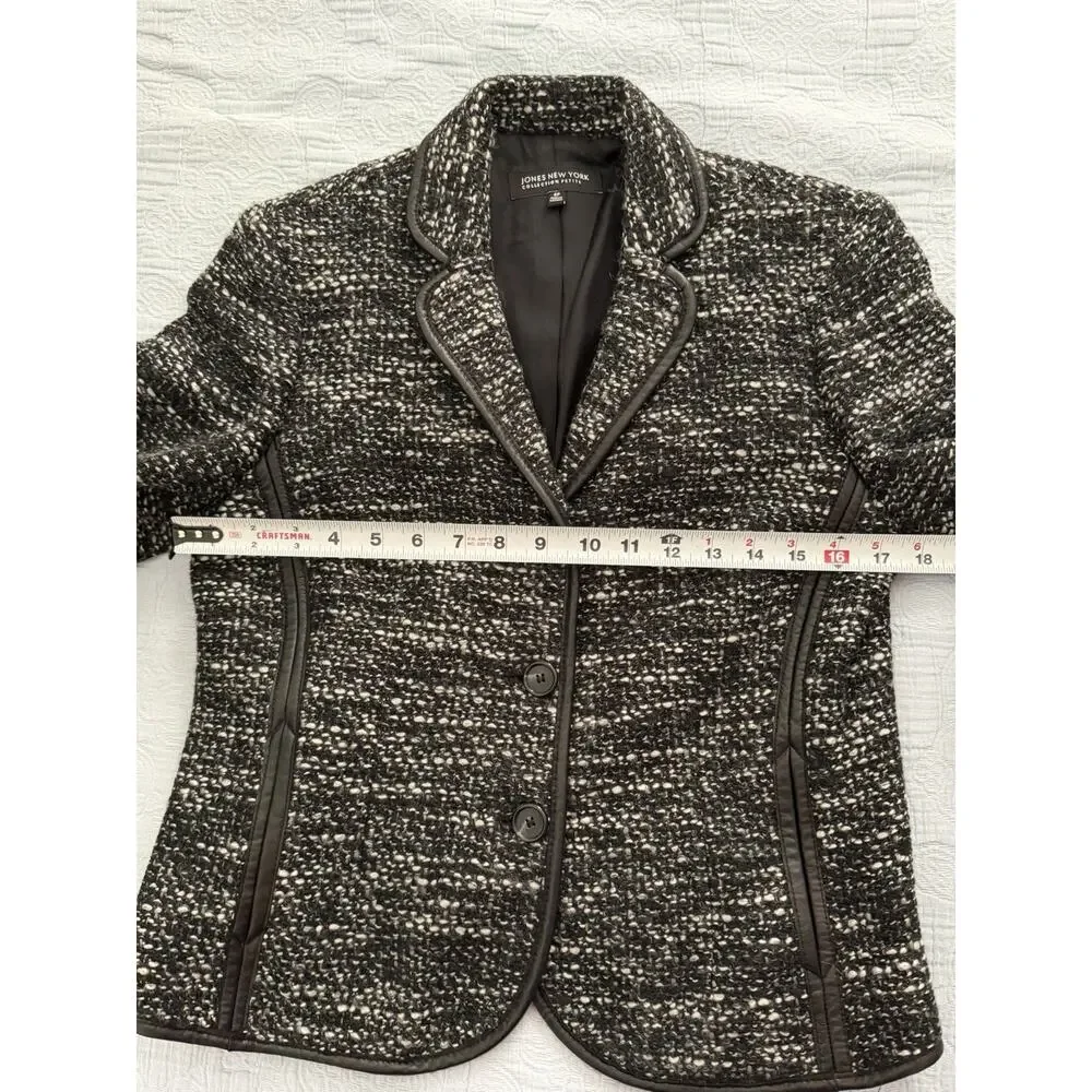 Jones New York Collection Petite Jacket Blazer Black‎ Tweed Women’s Size 8 P